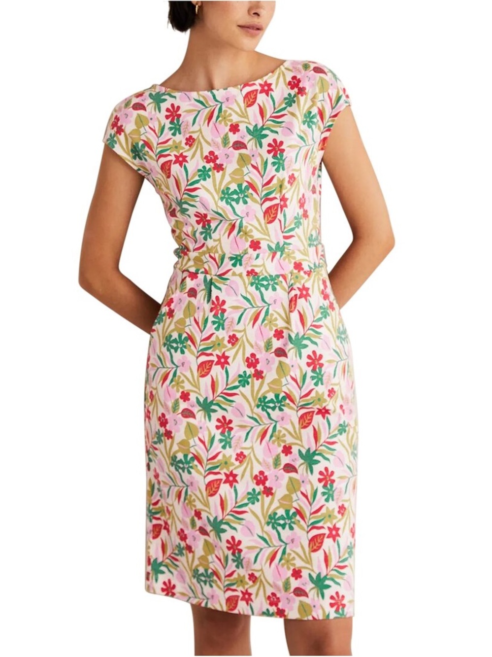 Boden Floral Midi Dress in Pink, Green, Red and Cream 10L